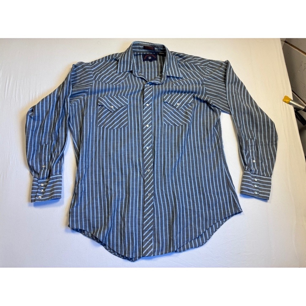 Rock Creek Cowboy Men's L Western Striped Pearl Snap Button Up Shirt Blue